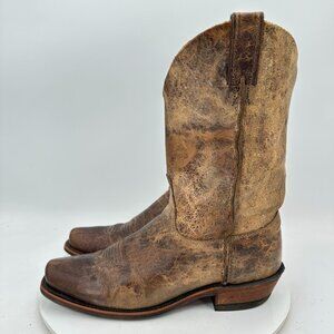 Justin Men Size 8.5D BR733 Brown Distressed Leather Square Toe Cowboy Boot